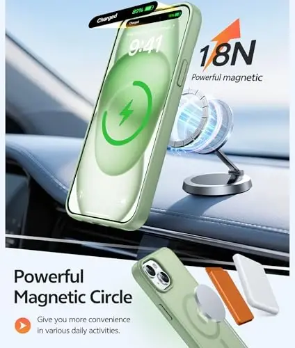 FNTCASE uchun iPhone 15 G‘ilofi: iPhone 14 G‘ilofi va iPhone 13 G‘ilofi uchun [Magsafe bilan mos keladi] [Ekran himoyachisi] bilan shaffof mat qoplamalar Harbiy darajadagi zarbaga chidamli himoya telefon qopqog‘i - Och yashil mox - 3