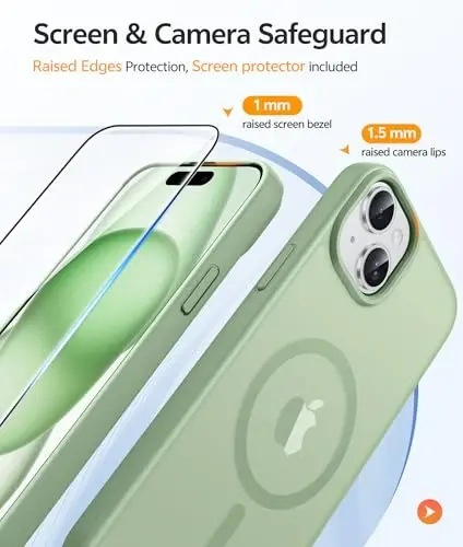 FNTCASE uchun iPhone 15 G‘ilofi: iPhone 14 G‘ilofi va iPhone 13 G‘ilofi uchun [Magsafe bilan mos keladi] [Ekran himoyachisi] bilan shaffof mat qoplamalar Harbiy darajadagi zarbaga chidamli himoya telefon qopqog‘i - Och yashil mox - 4