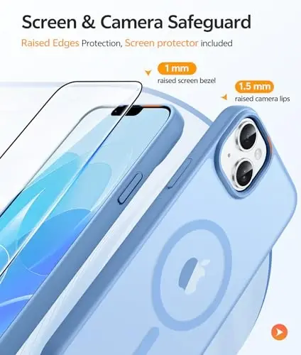 FNTCASE uchun iPhone 15 Plus g‘ilofi: iPhone 14 Plus g‘ilofi uchun Shaffof Mat Harbiy Darajadagi Himoya Telefon Qoplami - Yupqa Sirpanishga qarshi Bardoshli zarbaga chidamli tushishdan himoya qiluvchi g‘iloflar - Ochiq ko‘k - 4