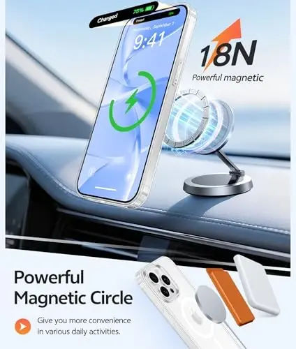 FNTCASE uchun iPhone 15 Pro Max g‘ilofi: [Magsafe bilan mos keladi] [Ekran himoyasi] Sarg‘ayishga qarshi shaffof magnit telefon g‘ilofi - Harbiy darajadagi zarbaga chidamli, tushishdan saqlovchi himoya g‘iloflari - Shaffof - 3
