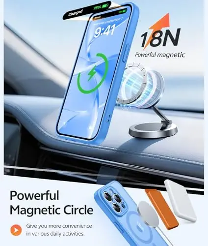 FNTCASE uchun iPhone 15 Pro Max g‘ilofi: [Magsafe bilan mos keladi] [To‘liq kamera muhofazasi] [Ekran muhofazasi] bilan yarim shaffof mat g‘iloflar Harbiy darajadagi zarbaga chidamli himoya telefon qopqog‘i - Muz ko‘k - 3