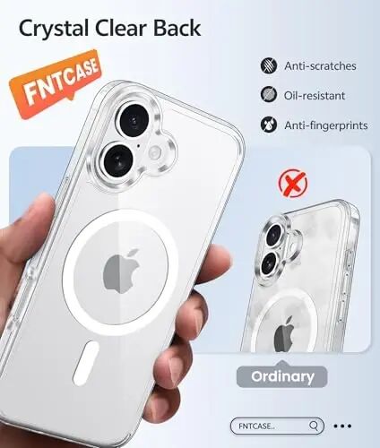 FNTCASE uchun iPhone 16 Plus g‘ilofi: [Magsafe bilan mos keladi] [Ekran himoyasi] Sarg‘ayishga qarshi shaffof magnit telefon g‘ilofi - Harbiy darajadagi zarbaga chidamli va tushishdan saqlovchi himoya g‘iloflari - Shaffof - FNTCASE
