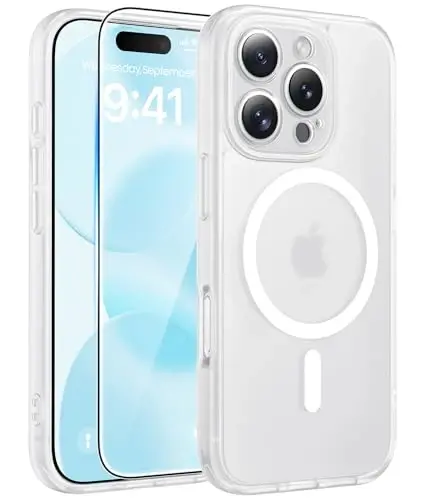 FNTCASE uchun iPhone 16 Pro Max g‘ilofi: [Magsafe bilan mos keladi] [To‘liq kamera muhofazasi] [Ekran muhofazasi] bilan yarim shaffof mat g‘iloflar harbiy darajadagi zarbaga chidamli himoya telefon qopqog‘i - Oq 