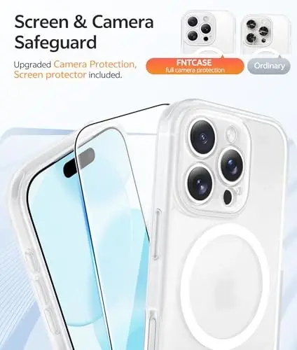 FNTCASE uchun iPhone 16 Pro Max g‘ilofi: [Magsafe bilan mos keladi] [To‘liq kamera muhofazasi] [Ekran muhofazasi] bilan yarim shaffof mat g‘iloflar harbiy darajadagi zarbaga chidamli himoya telefon qopqog‘i - Oq - 4