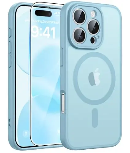 FNTCASE uchun iPhone 16 Pro Max g‘ilofi: [Magsafe bilan mos keladi] [To‘liq kamera muhofazasi] [Ekran muhofazasi] bilan yarim shaffof mat g‘iloflar Harbiy darajadagi zarbaga chidamli himoya telefon qopqog‘i - Teal - 1