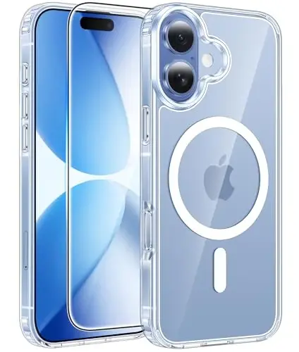 FNTCASE uchun iPhone 17 G‘ilofi: [Magsafe bilan mos keladi] [Ekran Himoyachisi] Sarg‘ayishga qarshi Shaffof Magnetic Telefon G‘ilofi - Harbiy darajadagi Zarbaga chidamli Tomchidan himoya qiluvchi himoya g‘iloflari - Shaffof 