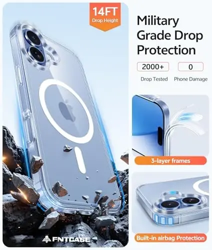FNTCASE uchun iPhone 17 G‘ilofi: [Magsafe bilan mos keladi] [Ekran Himoyachisi] Sarg‘ayishga qarshi Shaffof Magnetic Telefon G‘ilofi - Harbiy darajadagi Zarbaga chidamli Tomchidan himoya qiluvchi himoya g‘iloflari - Shaffof - 5