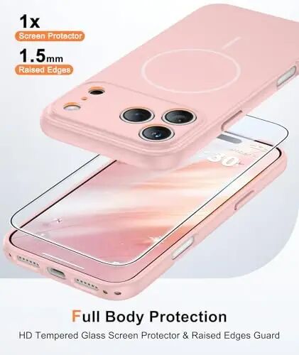 FNTCASE uchun iPhone 17 Pro-Max G‘ilofi: MagSafe bilan mos keladigan To‘q Pushti | Ekran himoyachisi bilan, To‘q Kamera Himoyasi, Yupqa Mat Magnit Zarbga Chidamli Qopqoq, 14FT Harbiy Darajadagi Tomchi Sinovidan O‘tgan - 1