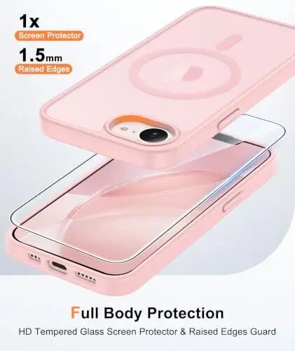 FNTCASE uchun iPhone 17e g‘ilofi Pushti: MagSafe, kamera muhofazasi va temperlangan shisha himoyachisi bilan mos keladigan yarim shaffof iPhone 16e g‘iloflari, 14FT Harbiy darajadagi tushish sinovidan o‘tgan, mat teri uchun qulay qopqoq - 4