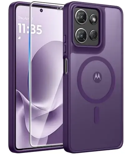 FNTCASE uchun Moto G 2026/2025 g‘ilofi: Motorola Moto G Play 5G 2026 G‘ilofi [Magsafe bilan mos keladi] [Ekran himoya oynasi] bilan yarim shaffof mat g‘iloflar Harbiy darajadagi zarbaga chidamli himoya telefon qopqog‘i - Binafsharang - 1