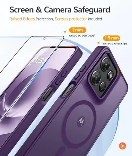 FNTCASE uchun Moto G 2026/2025 g‘ilofi: Motorola Moto G Play 5G 2026 G‘ilofi [Magsafe bilan mos keladi] [Ekran himoya oynasi] bilan yarim shaffof mat g‘iloflar Harbiy darajadagi zarbaga chidamli himoya telefon qopqog‘i - Binafsharang - 4