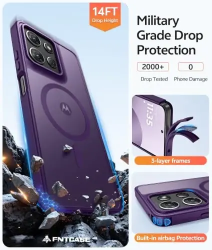 FNTCASE uchun Moto G 2026/2025 g‘ilofi: Motorola Moto G Play 5G 2026 G‘ilofi [Magsafe bilan mos keladi] [Ekran himoya oynasi] bilan yarim shaffof mat g‘iloflar Harbiy darajadagi zarbaga chidamli himoya telefon qopqog‘i - Binafsharang - 5