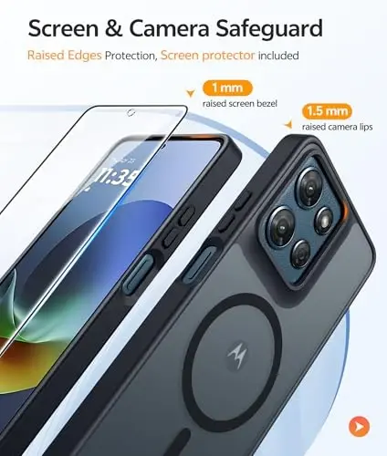 FNTCASE uchun Moto G 2026/2025 g‘ilofi: Motorola Moto G Play 5G 2026 g‘ilofi [Magsafe bilan mos keladi] [Ekran himoyasi] bilan yarim shaffof mat g‘iloflar Harbiy darajadagi zarbaga chidamli himoya telefon qopqog‘i - Qora - 4