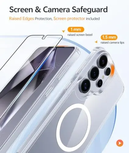 FNTCASE uchun Samsung Galaxy S24 Ultra g‘ilofi: [Magsafe uchun mos] Sarg‘ayishga qarshi shaffof [Ekran himoyasi bilan] Harbiy darajadagi zarbaga chidamli himoya telefon qoplami - 4