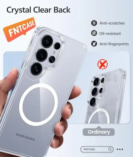 FNTCASE uchun Samsung Galaxy S24 Ultra g‘ilofi: [Magsafe uchun mos] Sarg‘ayishga qarshi shaffof [Ekran himoyasi bilan] Harbiy darajadagi zarbaga chidamli himoya telefon qoplami - 5