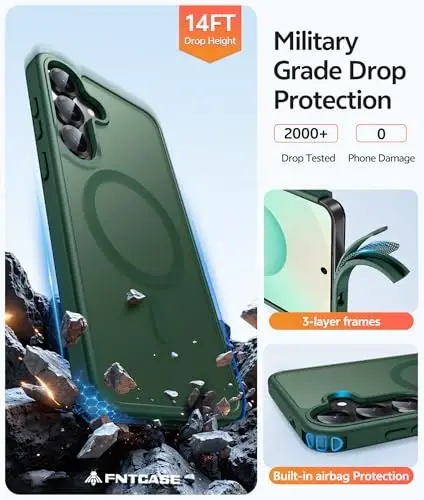 FNTCASE uchun Samsung Galaxy S25 Plus g‘ilofi: Samsung Galaxy S24 Plus telefon g‘ilofi [Magsafe bilan mos keladi] Shaffof mat g‘ilof [Ekran himoyachisi] Harbiy darajadagi zarbaga chidamli himoya telefon qopqog‘i - Yashil - 5
