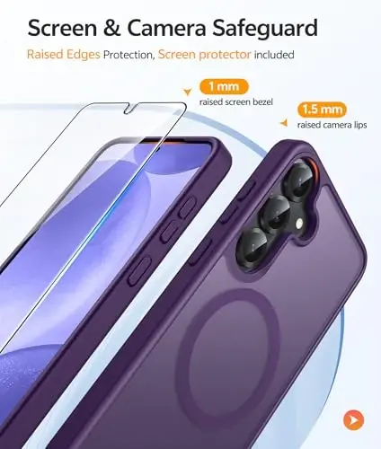 FNTCASE uchun Samsung Galaxy S25/S24 G'ilofi: Galaxy S24/S25 Telefon G'ilofi [Magsafe bilan mos keladi] Shaffof Mat G'ilof [Ekran Himoyachisi] Harbiy Darajadagi Zarbga Chidamli Himoya Telefon Qopqog'i - Binafsharang - 4
