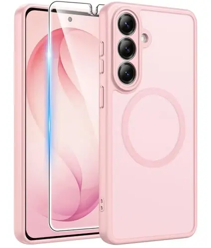 FNTCASE uchun Samsung Galaxy S26+ Plus g‘ilofi: [Magsafe uchun mos keladi] [To‘liq kamera himoyasi + Ekran himoyasi] Yarim shaffof matli Harbiy darajadagi - S26 Plus uchun zarbaga chidamli himoya telefon qoplami - Pushti 