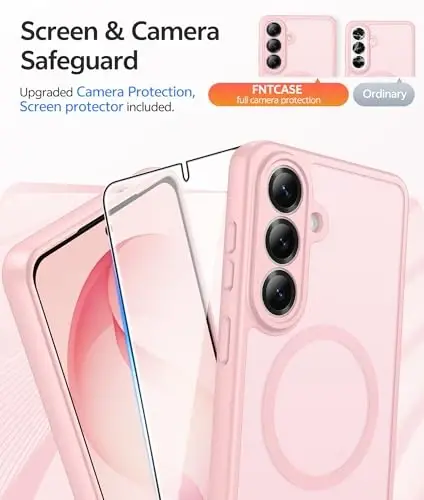 FNTCASE uchun Samsung Galaxy S26+ Plus g‘ilofi: [Magsafe uchun mos keladi] [To‘liq kamera himoyasi + Ekran himoyasi] Yarim shaffof matli Harbiy darajadagi - S26 Plus uchun zarbaga chidamli himoya telefon qoplami - Pushti - 4