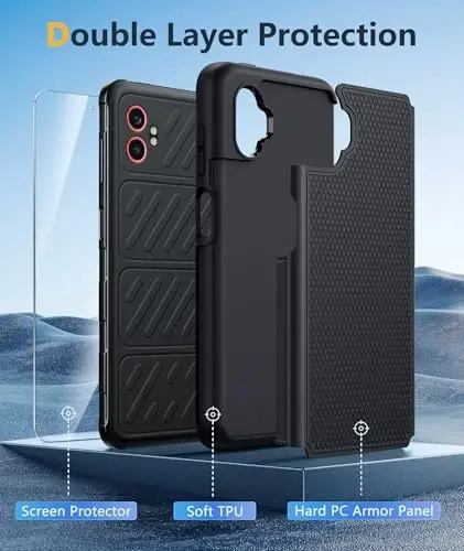 FNTCASE XCover 7 Pro Case uchun: XCover 6 Pro Samsung Galaxy ikki qatlamli zarbga chidamli himoya qopqog'i, sirpanmaydigan teksturali orqa qattiq qobiq - harbiy tomchidan himoya (qora) - 2