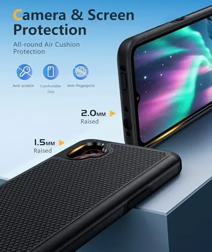 FNTCASE XCover 7 Pro Case uchun: XCover 6 Pro Samsung Galaxy ikki qatlamli zarbga chidamli himoya qopqog'i, sirpanmaydigan teksturali orqa qattiq qobiq - harbiy tomchidan himoya (qora) - 4