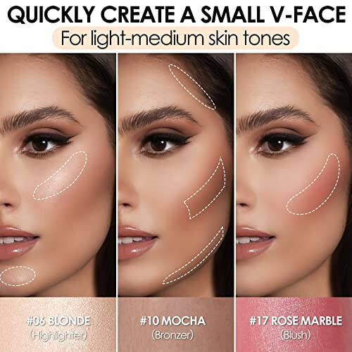 FOCALLURE 3 Pcs Cream Contour Sticks, Shades with Highlighter & Bronzer & Blush, Non-greasy Long-wear Face Contouring Pen, Easy to Sculpt the Face and Create a Lightweight Finishing Makeup, LIGHT-MEDIUM - 5