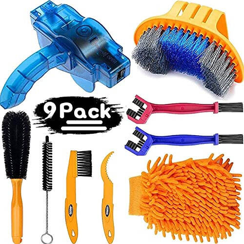 Focopot Bike Cleaning Kit (9pcs), Including Chain Cleaner for Cycling, Bicycle Clean Brush Tools for Mountain/MT/Road/BMX Bike - 1