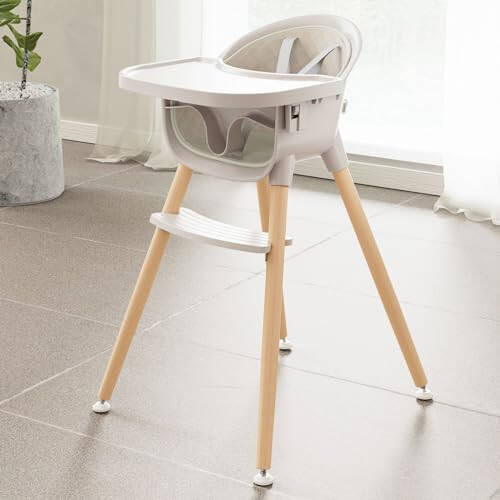 Fodoss 3-in-1 Wooden High Chair for Babies and Toddlers, Convertible Easy Clean Infant Highchair, Modern Design Baby High Chair - 35