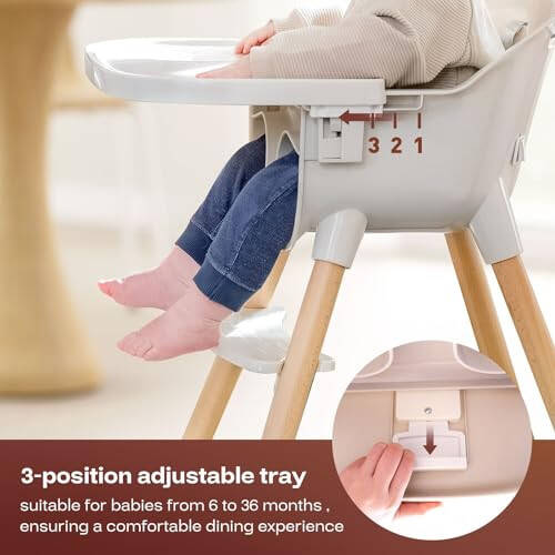 Fodoss 3-in-1 Wooden High Chair for Babies and Toddlers, Convertible Easy Clean Infant Highchair, Modern Design Baby High Chair - 34