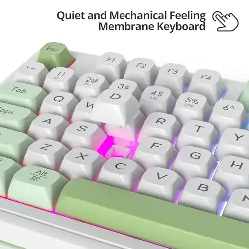 Fogruaden 96% Green Quiet Silent Wireless Gaming Keyboard with Number Pad & Knob, Mechanical Feel, Spill-Resistant, Multimedia Keys, Wired/BT/2.4G, USB Rechargeable Membrane Keyboard for Win/Mac - 3