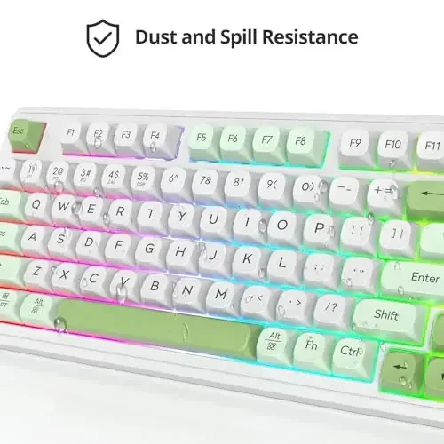 Fogruaden 96% Green Quiet Silent Wireless Gaming Keyboard with Number Pad & Knob, Mechanical Feel, Spill-Resistant, Multimedia Keys, Wired/BT/2.4G, USB Rechargeable Membrane Keyboard for Win/Mac - 5