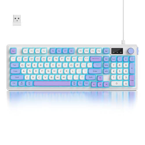 Fogruaden 96% Quiet Silent Wireless Gaming Keyboard with Number Pad & Knob, Mechanical Feel, Spill-Resistant, Multimedia Keys, Wired/BT/2.4G, USB Rechargeable Membrane Computer Keyboard for Win/Mac - 1