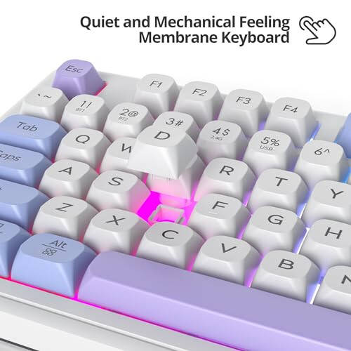 Fogruaden 96% Quiet Silent Wireless Gaming Keyboard with Number Pad & Knob, Mechanical Feel, Spill-Resistant, Multimedia Keys, Wired/BT/2.4G, USB Rechargeable Membrane Computer Keyboard for Win/Mac - 3