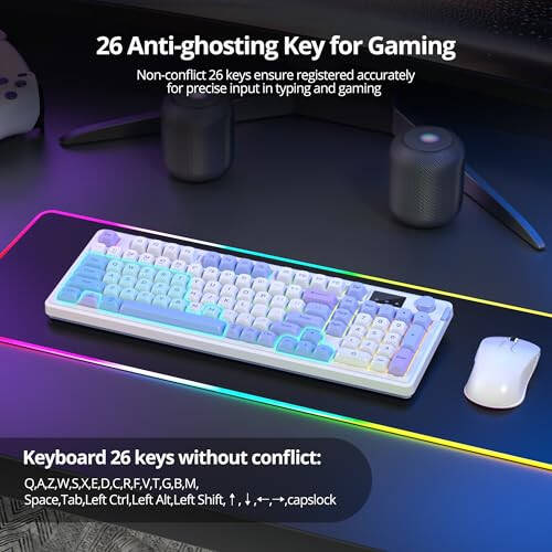 Fogruaden 96% Quiet Silent Wireless Gaming Keyboard with Number Pad & Knob, Mechanical Feel, Spill-Resistant, Multimedia Keys, Wired/BT/2.4G, USB Rechargeable Membrane Computer Keyboard for Win/Mac - 4