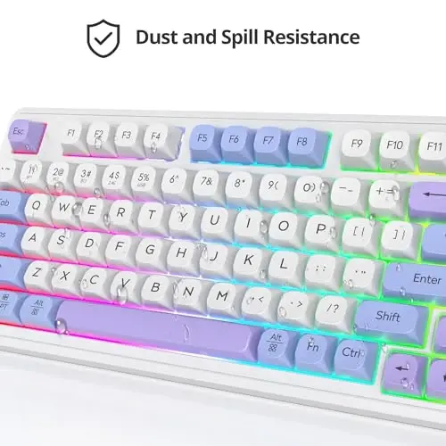 Fogruaden 96% Quiet Silent Wireless Gaming Keyboard with Number Pad & Knob, Mechanical Feel, Spill-Resistant, Multimedia Keys, Wired/BT/2.4G, USB Rechargeable Membrane Computer Keyboard for Win/Mac - 5