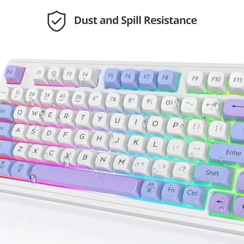 Fogruaden 96% Quiet Silent Wireless Gaming Keyboard with Number Pad & Knob, Mechanical Feel, Spill-Resistant, Multimedia Keys, Wired/BT/2.4G, USB Rechargeable Membrane Computer Keyboard for Win/Mac - 5