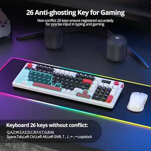 Fogruaden 96% Simsiz Jimsiz Jimsiz O'yin Klaviaturasi Raqamli Klaviatura va Tugma bilan, Mexanik His, Suvga Chidamli, Multimedia Tugmalari, Simli / BT / 2.4G, USB Qayta Zaryadlanadigan Membran Kompyuter Klaviaturasi Win / Mac uchun - 4