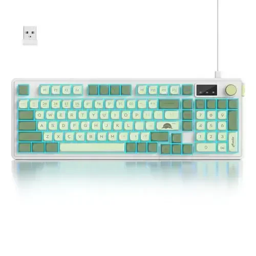Fogruaden 96% simsiz yashil klaviatura, raqamli panel va tugmacha bilan, mexanik his, RGB sokin Matcha membranli oʻyin klaviaturasi, suvga chidamli, 3 rejimli USB qayta zaryadlanuvchi sokin kremli klaviatura Win/Mac uchun - 1