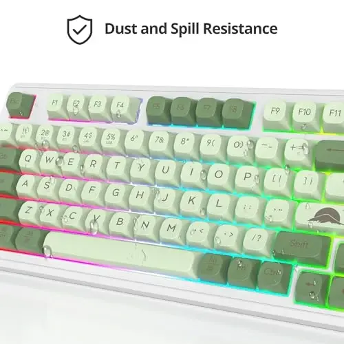 Fogruaden 96% simsiz yashil klaviatura, raqamli panel va tugmacha bilan, mexanik his, RGB sokin Matcha membranli oʻyin klaviaturasi, suvga chidamli, 3 rejimli USB qayta zaryadlanuvchi sokin kremli klaviatura Win/Mac uchun - 5
