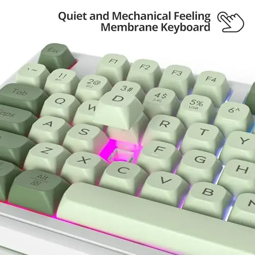 Fogruaden 96% Wireless Green Keyboard with Number Pad and Knob, Mechanical Feel, RGB Quiet Matcha Membrane Gaming Keyboard, Spill-Resistant, 3-Modes USB Rechargeable Silent Creamy Keyboard for Win/Mac - 3
