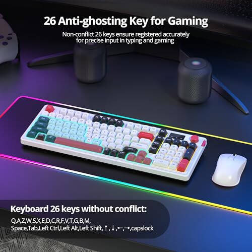 Fogruaden 96% Wireless Quiet Silent Gaming Keyboard with Number Pad & Knob, Mechanical Feel, Spill-Resistant, Multimedia Keys, Wired/BT/2.4G, USB Rechargeable Membrane Computer Keyboard for Win/Mac - 4