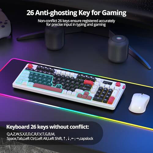 Fogruaden 96% Wireless Silent Quiet Gaming Keyboard with Number Pad & Knob, Mechanical Feel, Spill-Resistant, Multimedia Keys, Wired/BT/2.4G, USB Rechargeable Membrane Computer Keyboard for Win/Mac - 4