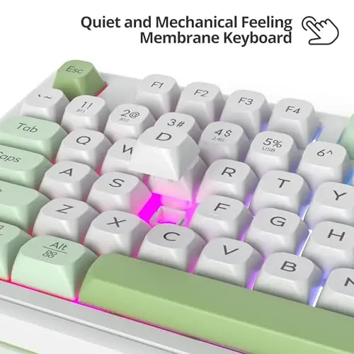 Fogruaden 96% Green Quiet Silent Wireless Gaming Keyboard with Number Pad & Knob, Mechanical Feel, Spill-Resistant, Multimedia Keys, Wired/BT/2.4G, USB Rechargeable Membrane Keyboard for Win/Mac - 3