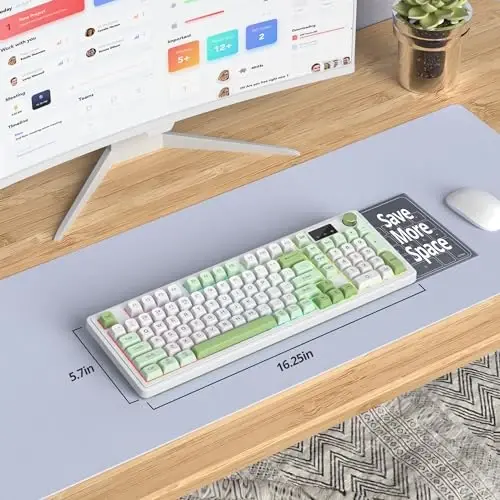 Fogruaden 96% Green Quiet Silent Wireless Gaming Keyboard with Number Pad & Knob, Mechanical Feel, Spill-Resistant, Multimedia Keys, Wired/BT/2.4G, USB Rechargeable Membrane Keyboard for Win/Mac 