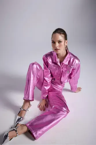 Foil Coating Cargo Pocket Millen Pants Pink - HOLLY LOLLY (1)