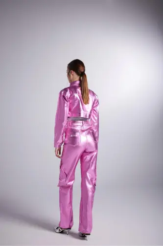 Foil Coating Cargo Pocket Millen Pants Pink - 5