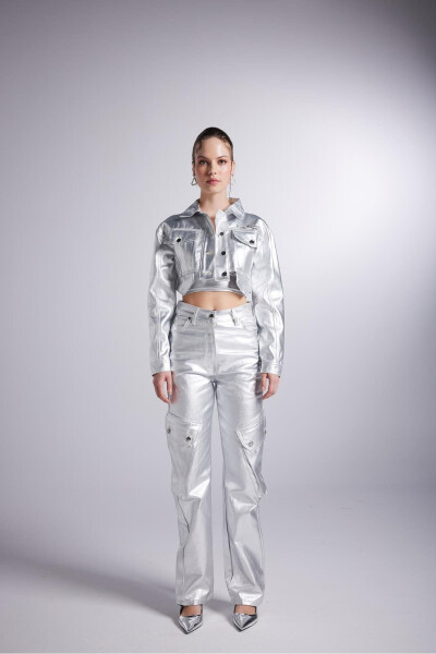 Foil Coating Cargo Pocket Millen Trousers Gray - HOLLY LOLLY (1)