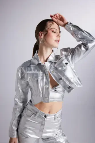 Foil Coating Crop Millen Jacket Gray-Gray Foil - 3
