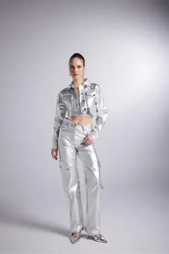 Foil Coating Crop Millen Jacket Gray-Gray Foil - 4