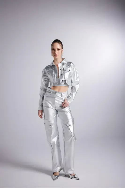 Foil Coating Crop Millen Jacket Gray-Gray Foil - 4